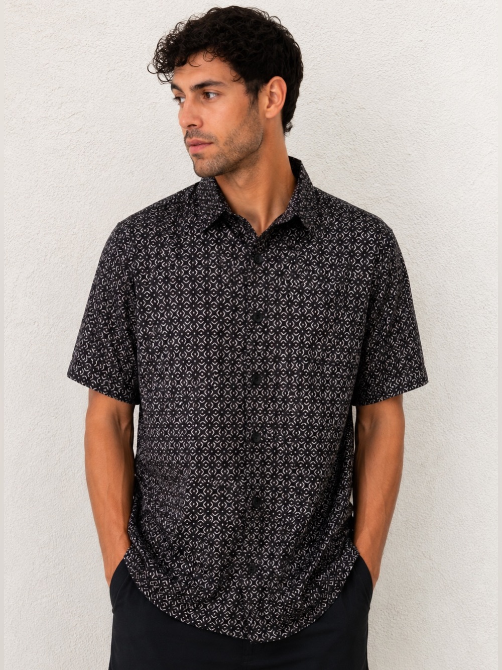 NWT XLT Big & Tall Black Microprint Short Sleeve Button Down Shirt